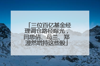 三位百亿基金经理调仓路径曝光，闫思倩、葛兰、郑澄然增持这些股
