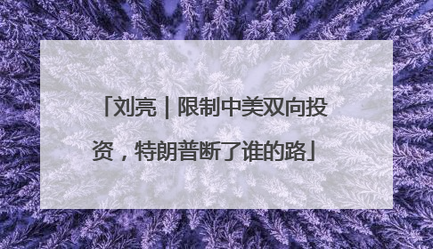 刘亮｜限制中美双向投资，特朗普断了谁的路
